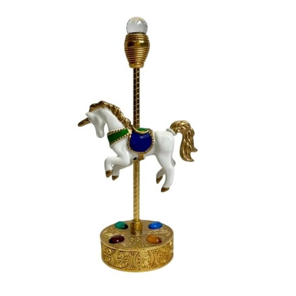 Vintage 1986 Spoontiques Gold Plated Pewter Carousel Unicorn Figurine Enamel - Picture 3 of 5